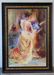 Signed Large High Quality Hand-painted Woman Back Nude- Knife Oil Painting