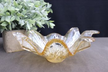 Vintage Iridescent Amber Glass Flower Bloom Splash Centerpiece Bowl