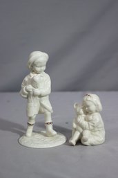 Vintage Lenox Figurines: Young Girl With Teddy Bear & Boy With Dog Jewels Collection & Rainy Day Friends