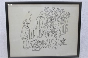 Trunk Show For Adam And Eve - Humourous Pen & Ink Drawing Of Garmento In The Garden Of Eden