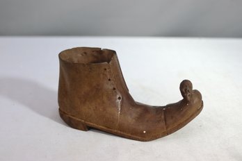 Rustic Vintage Handmade Carved Boot With Mouse Passenger At The Toe Tip