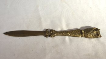 Vintage Brass Letter Opener With Owl Figurine Finial