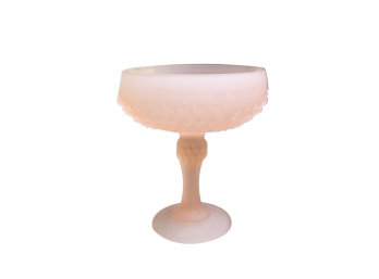 Vintage Pink Frosted Indiana Glass Diamond Point Pedestal Compote
