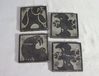 Group Lot Of 4 Vintage Northwest Coast Inuit Carved Soapstone Fetish Animal Wall Tiles