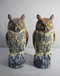 Pair Of Vintage Dalens Products Plastic Garden Owl Decoys, Circa 1990