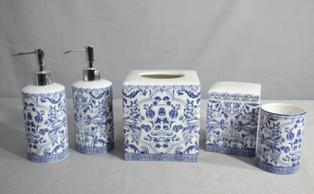 Kassatex Orsay Blue And White Porcelain Bath Accessory Set