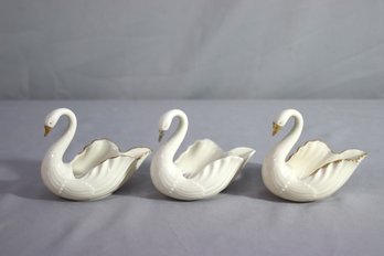 Group Lot Of 3 Vintage Lenox USA Porcelain Swan Trinket Dishes