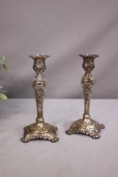 Pair Of Ornate Silver Plated Candle Sticks