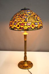 Antique Tiffany Style Stained Glass Table Lamp