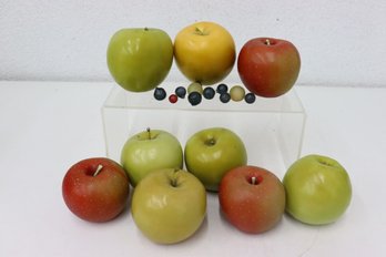 Decorative False Fruits Including Apples, Blueberries, Grapes, And A Cranberry - All Fake