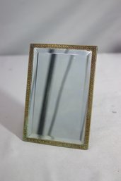Vintage Beveled Small Table Mirror With Thin Embossed Metal Frame