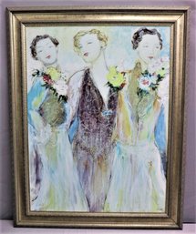 Large Karen Dupre Art Deco Flapper Girls' Artwork - Watercolor On Board