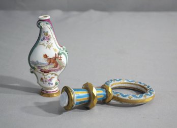 Vintage Hand-painted Finial And Small Footed Bottle