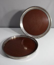 2 Faux Wood Grain Formica And Chrome Serving Trays By Crescent