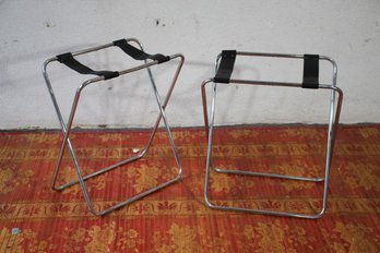 Pair Of Chrome And Leather Luggage Racks