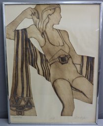 Chrome Frame Sidney Schatzky Untitled A/P Of A Swimmer -signed And Dated