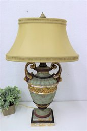 Age Distress Finished Trophy Urn Vase Lamp With Double Skirted Oval Shade