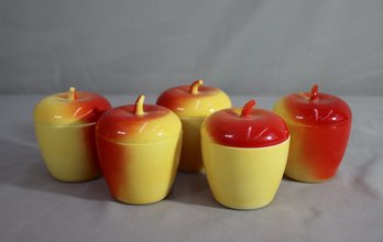 Group Lot Of 5 Vintage MCM Hazel Atlas Red & Yellow Apple Jam Jar