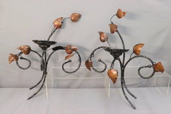 Painted Wrought Iron Vine Wall Sconce Candle Holders