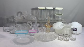 Group Lot Of Assortment Of Glass Tabletop, Kitchen, Dining Room Items