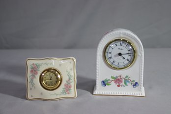 Two Vintage Mantle/dresser Clocks - Lenox Petit Rose And Aynsley Pembroke