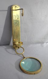 Vintage Solid Brass Candle Holder Wall Sconce With Magnifying Glass