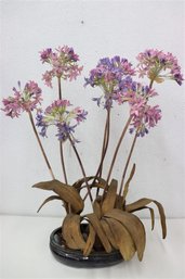 Artificial Ornamental Bulb To Flower Alliums Bulb To Flower In Ceramic Vessel With Stones