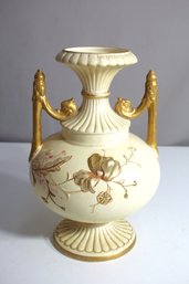 Wn Hand-Painted Floral Vase With Gold Gilded Handles