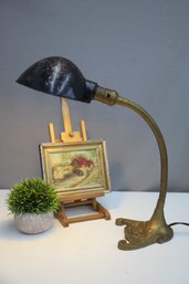 Vintage Gold Tone Gooseneck Desk Lamp Art Deco Cast