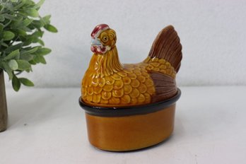 Vintage Portuguese Ceramic Hen Shaped Egg Holder/Lidded Tureen
