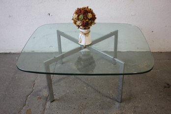 Mies Van Der Rohe Barcelona Style Mid Century Chrome And Glass Coffee Table