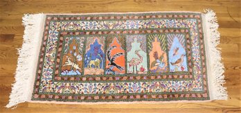 Silk Six Panel Pictorial Persian 40.5' X 23.5' Rug