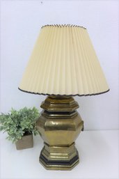 Vintage Brass Handled Lamp With Fluted Shade