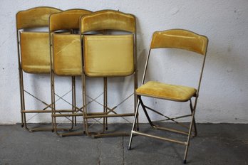 4 Vintage A. Fritz  Co Gold Frame And Yellow Upholstery Metal Folding Chairs