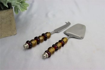 Colored Glass Bead Handled Cheese Knife And Cheese Plane