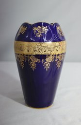 Vintage Cobalt Blue Imperia Limoges 22K Gold Decorated Vase