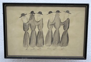 Framed Ink And Wash Drawing Of Group Of Jewish Elders