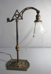 Art Nouveau Metal Tabletop Lamp With Etched Glass Shade