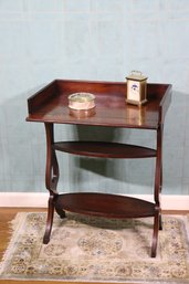 Mahogany Tiered Side Table With One Drop Front Side For Small Desk Use