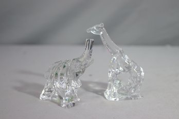 Two Kristacolor Italian Crystal Animal Figurines  - Elephant And Giraffe