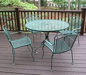 Green Wrought Iron Outdoor Set - Table With Four Matching Chairs