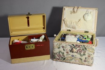 Two Vintage Sewing Boxes Each Full Of Sewing Notions