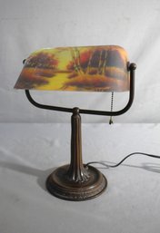 Vintage Hand-Painted Desk Lamp With Cracked Shade