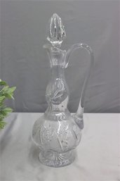 Vintage Cut Glass Swan Neck Decanter With Finial Stopper