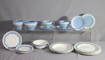 Group Lot Of Vintage Wedgwood Embossed Queensware Plates, Bowls, Etc