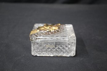 Mikasa Crystal Trinket Jewel Box W/ Lid Golden Bow