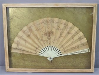 Vintage Chinese Folding Hand Fan In Shadow Box Frame