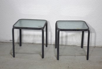 Pair Of Vintage Patio Metal And Glass Side Tables
