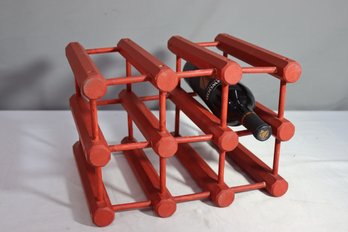 Vintage 6 Bottle Red Wooden Richard Nissen Style Wine Rack