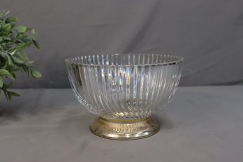 Vintage Twisted Rib Crystal Bowl On  Silver Plate Base